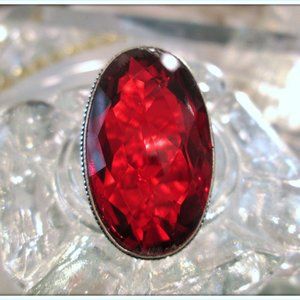 garnet oval cut natural gemstone ladies 925 silver vintage ring size 8